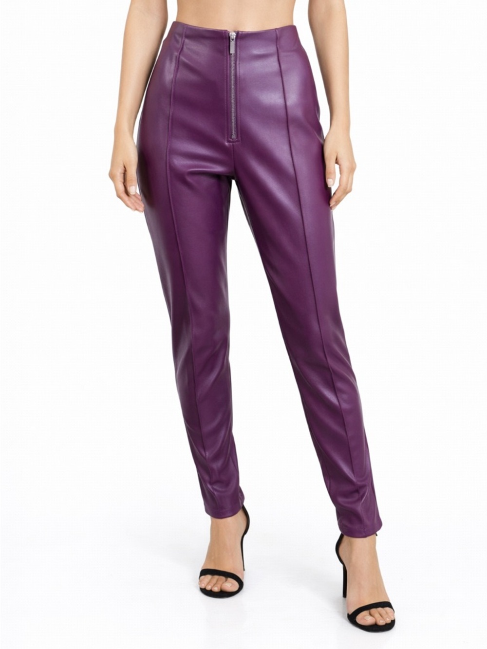AKIRA Purple Faux Leather Leggings High Waist Zip Front Pants Size Small NWT